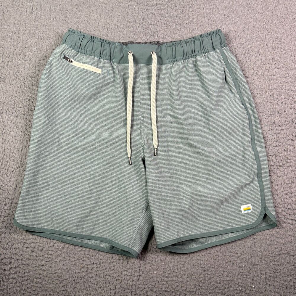 Vuori Men's Light Sage Green Athletic Shorts with Cream Drawstring